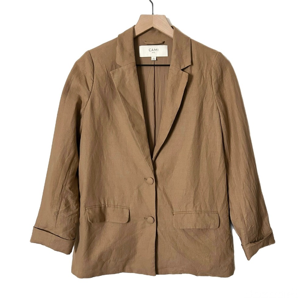 Cami NYC Owen Linen Cotton Blend Relaxed Blazer Jacket Butterscotch Brown XS